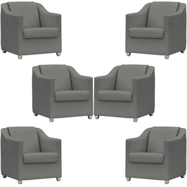 Imagem de Kit 6 Poltronas Mila Corino Cores Pé De Plástico Cromado - Cinza Corino