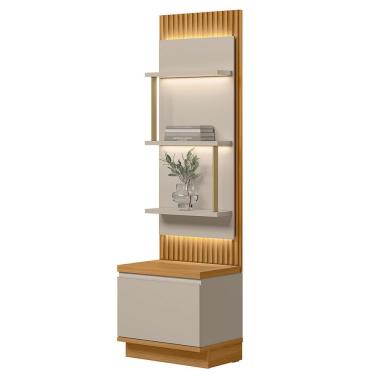 Imagem de Módulo Lateral Complementar Painel Ripado Com Led 1 Porta 3 Prateleiras Paulina Tauari-off White Fosco
