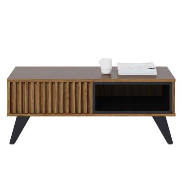 Imagem de Mesa De Centro Kerry 1 Nicho 4 Pés Em Madeira Maciça Noce Milano - Preto Fosco