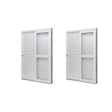 Imagem de Kit Com 2 Portas De Aço Veneziana De Correr Lateral 215x142cm 3 Folha Vidro Liso Qualitysol Branco
