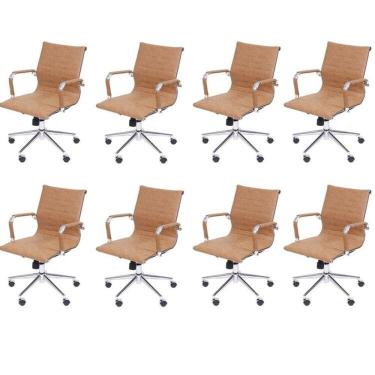 Imagem de Kit 8 Cadeiras Para Escritorio Diretor Esteirinha Com Relax 3301 Castanho