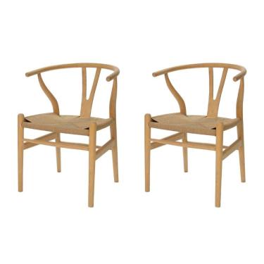 Imagem de Kit 2 Cadeiras Tivoli Valentina Wishbone Fratini Madeira Clara Assento Em Palha Natural