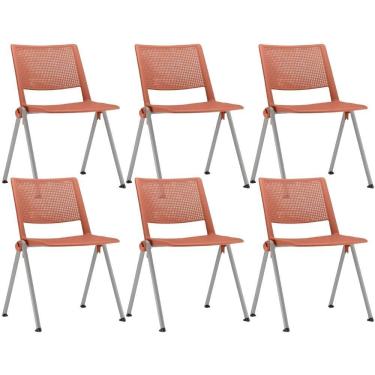 Imagem de Kit 06 Cadeiras Empilhável Fixa Lift F02 Base Aço Cinza Laranja - Lyam Decor