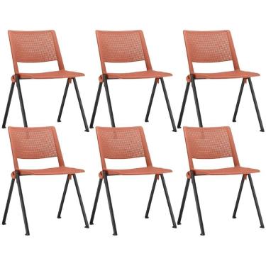 Imagem de Kit 06 Cadeiras Empilhável Fixa Lift F02 Base Aço Preto Laranja - Lyam Decor