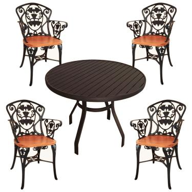 Imagem de 4 Cadeiras E Mesa Tampo Ripado Aluminio Para Cozinha Jantar Piscina Jardim Marrom