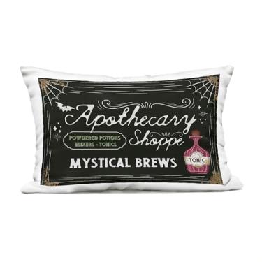 Imagem de Stupell Industries Mystical Brews Apothecary Shoppe Almofada impressa ao ar livre, 35 x 18 x 50, preta