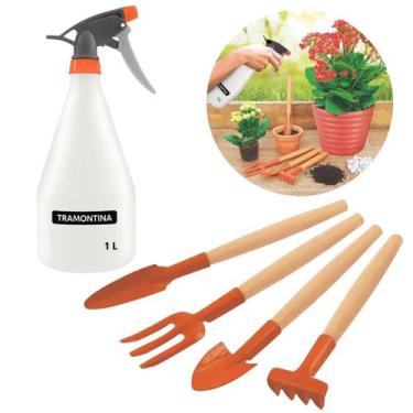 Imagem de Kit Conjunto Mini Jardinagem 4 Peças + Borrifador 1 Litro - Tramontina