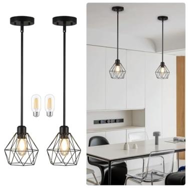 Imagem de QHANTOMIZE Pacote Com 2 Luminárias Pendentes Pretas Para Ilha De Cozinha, Luminária Pendente Moderna Estilo Fazenda Cúpula Metal, Industrial Área Jantar E Entrada, Altura Ajustável