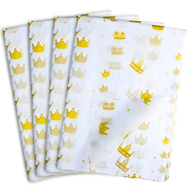 Imagem de MR FIVE 100 Folhas De Papel Seda Branco Com Dourado, 50,8 Cm X 35,5 Cm, Design Dourado Para Sacolas Presente, Aniversário, Dia Dos Namorados, Das Mães, Casamentos