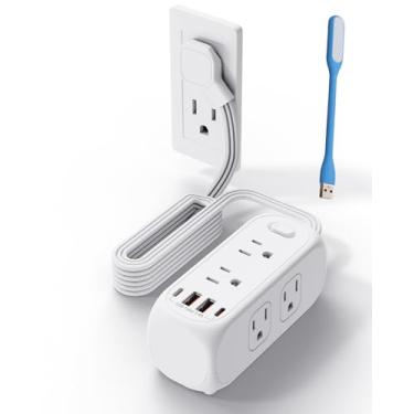 Imagem de DODOYESANA Cabo De Extensão 1,5 M Com Várias Tomadas, Protetor Contra Surtos Energia Plugue Plano E Comprimento, 6 Tomadas 4 Portas Usb, Multifuncional Para Viagens, Faculdade, Itens Essenciais Dorm