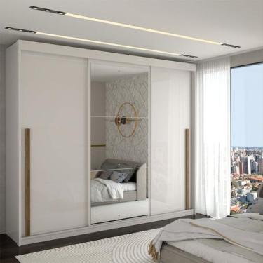 Imagem de Guarda-Roupa Casal Cardial 3 Portas 6 Gavetas com Espelho Branco - Pan