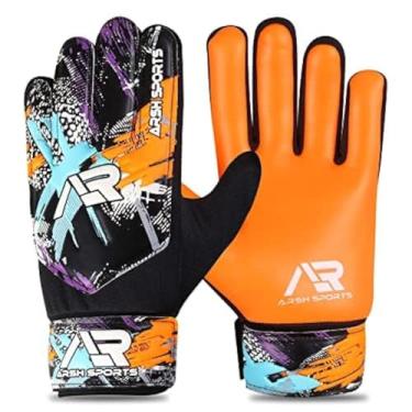 Imagem de Arsh Sports Luvas De Goleiro Futebol, Futebol Para Crianças, Meninos E Jovens, Proteção Dupla O Pulso Com Palma Superaderente 4 Mm (Laranja, Novo, Tamanho 4, Adequado Crianças 6 A 9 Anos)