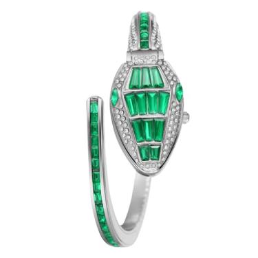 Imagem de JewelryWe Relógio feminino pulseira de cobra: relógio de pulso feminino novidade quartzo dourado analógico decoração de cabeça de serpente relógio de pulso com pulseira de diamante aberto de cristal