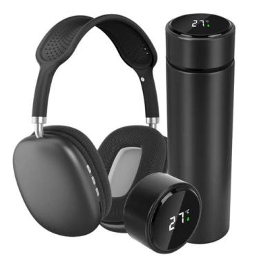 Imagem de Fone bluetooth headset sem fio Pro 9 ultra bass e garrafa térmica led 