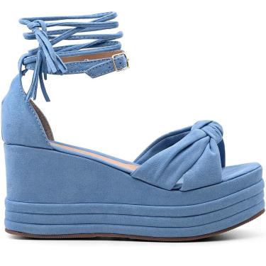Imagem de Sandália Feminina Anabela Azul Nó Amarração-Feminino