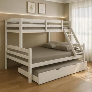 Imagem de Treliche De Madeira Cama Casal E Cama Auxiliar De Solteiro (branco)