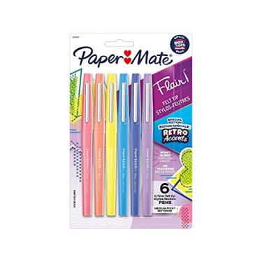 Imagem de Paper Mate, PAP2097888, canetas de ponta média Flair, multicoloridas, pacote com 6