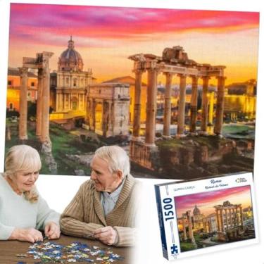 Imagem de Quebra Cabeça 1500 Peças Jogo Educativo Pedagógico Adulto Infantil Presente Natal Aniversário Dia dos Pais Namorado Estímulo Cognitivo Concentração Raciocínio Jogos em Família (Roma - Ruínas do Fórum)