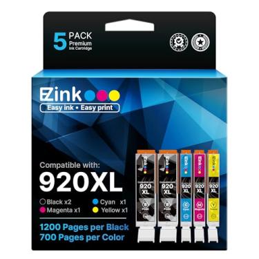 Imagem de Cartucho de tinta compatível com E-Z Ink (TM) para substituição para HP 920XL 920 para uso com impressora Officejet 6500 6500A 6000 7000 7500 7500A E709 (2 pretas, 1 ciano, 1 magenta, 1 amarela, 5 unidades)