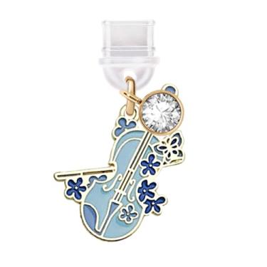 Imagem de ELISE & FONDA TP683 Porta de carregamento tipo C plugue antipoeira pequeno violino pingente de celular para iPhone 15/16/Samsung/OnePlus/Xiaomi/oppo telefones Android (azul)