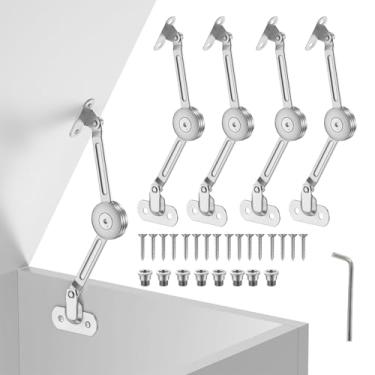 Imagem de Pacote com 4 dobradiças fixas com tampa para caixas de madeira de 22,7 kg, fechamento macio para caixa de brinquedo, dobradiças de suporte de tampa resistentes, armários superiores e armários de