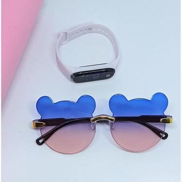 Imagem de Kit Relógio Digital Led touch Meninas Pulseira Silicone + Óculos de Sol Infantil Orelha de Urso Proteção UV400 Crianças