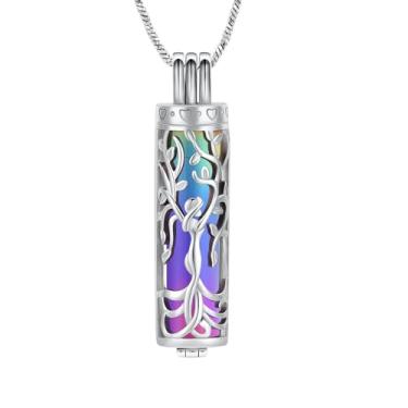 Imagem de Yinplsmemory Joias de cremação árvore da vida urna cilíndrica colar para cinzas para mulheres aço inoxidável cinzas lembrança cinzas medalhão joia memorial, Aço inoxidável, aço inoxidável