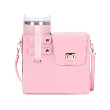 Imagem de Lushandy Bolsa transversal para Stanley, porta-copos, bolsa Stanley, bolsa portátil para garrafa de água com alça, Rosa liso, Medium