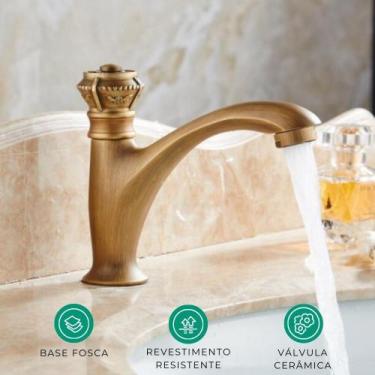 Imagem de Torneira Elegante de Bancada Dourada Metal Pia Cozinha Banheiro Lavabo