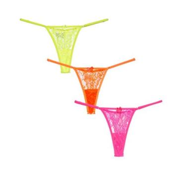 Imagem de Kit 3 Calcinhas Renda Fio Dental De Regulagem Sexy Neon Tanga Feminina