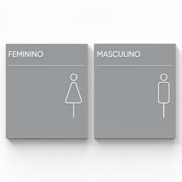 Imagem de Placa de Sinalização Banheiro, Masculino e Feminino, Modelo City Cinza e Branco