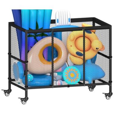 Imagem de Ardier Cesto de armazenamento de piscina de 150 galões, carrinho organizador de brinquedos para piscina ao ar livre, para acessórios de natação, suporte de macarrão de piscina para boias, coletes