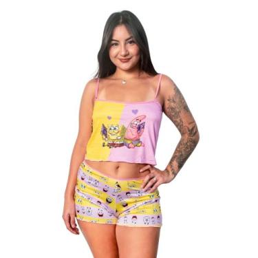 Imagem de Baby Doll Pijama Cropped Estampado Personagens e Short Ondinha Design 
