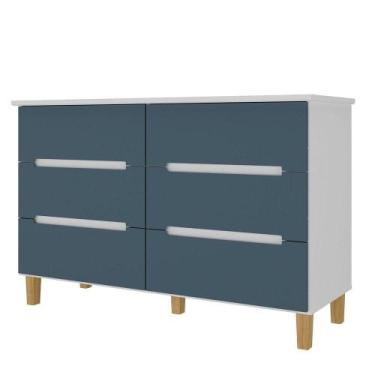 Imagem de Comoda Logan 6 Gavetas em MDF cor Branco e Azul 136 cm - 72948 - Sun H