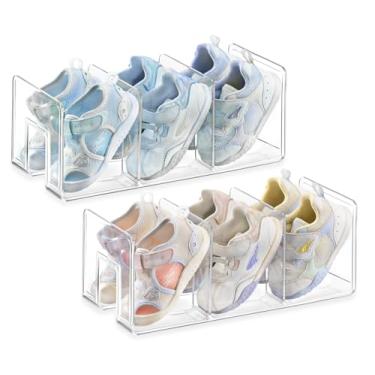 Imagem de Famyards Sapateira infantil de acrílico transparente de 10 cm para organizadores de armário e armazenamento, pacote com 2, 3 seções, prateleira organizadora de sapatos para bebês, organizador de