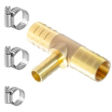 Imagem de Sctihwelire Mangueira redutora de latão adaptador T de 3 vias, adaptador T de 3 vias, 5/8 (16 mm) a 3/8 (10 mm) a 5/8 (16 mm) redutor de emenda com braçadeiras de aço inoxidável, kit de reparo de