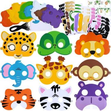 Imagem de Kit de artesanato Winlyn Jungle Animal Masks DIY Foam 27 conjuntos par
