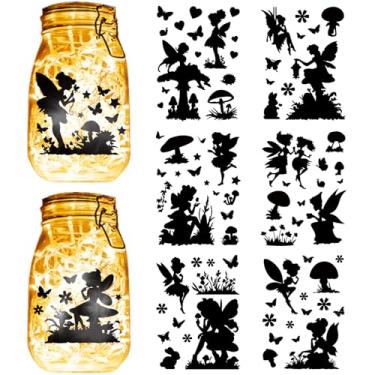 Imagem de CREATCABIN 6 folhas 6 estilos frascos de pedreiro adesivos de fadas corte a laser silhuetas de fadas anjo à prova d'água PVC recortes a laser decalques scrapbook papelão para jarros lanterna fosco