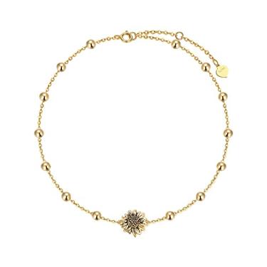 Imagem de UXQ Tornozeleira feminina com girassol de ouro real 14 quilates, tornozeleira de ouro maciço 14 quilates You are My Sunshine, presentes de aniversário e dia dos namorados para sua mãe, esposa, irmã