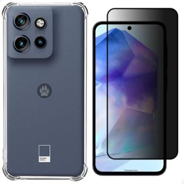 Imagem de [GL CASES] Kit Capa G15 Case Capinha Moto G15 Anti Impacto Reforçada Silicone Transparente Flexível Proteção De Câmera + Película G15 Privacidade Vidro Anti Spy Espião