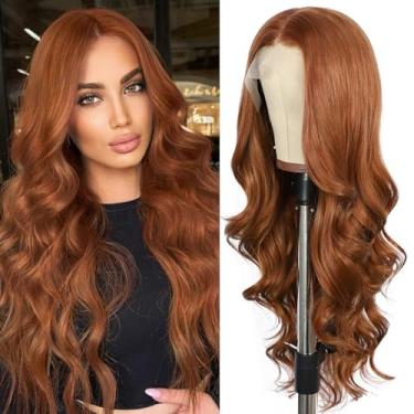 Imagem de SAPPHIREWIGS Peruca Sintética Ruiva Ondulada 13X4, Renda Frontal, Para Mulheres, Sem Cola, Ondulada, Laranja, Resistente Ao Calor, Uso Diário, Cosplay E Festa, 26"