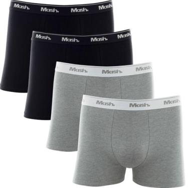 Imagem de Kit Com 4 Cuecas Boxer Mash Algodão Cotton Masculino, Preto, Cinza, GG