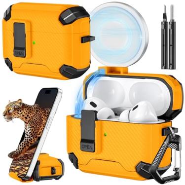 Imagem de Inesore Capa compatível com AirPods Pro 2ª/1ª geração com suporte de telefone e kit de limpeza, compatível com Magsafe, trava automática magnética para iPod Pro (cabo USB-C/Lightning)