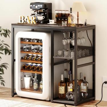 Imagem de Homieasy Mini organizador de suporte de geladeira com tomada, suporte de micro-ondas industrial com prateleira de armazenamento, economia de espaço sobre armário de armazenamento de geladeira para