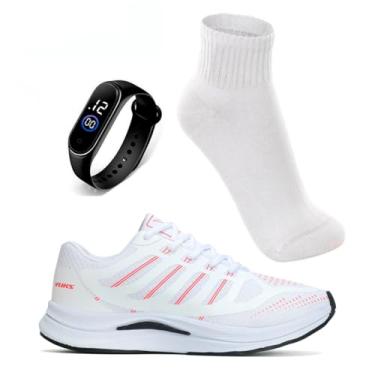 Imagem de Tenis Feminino Academia Caminhada Leve Confortavel Vuks com Relógio Digital e Meia Esportiva (Branco, BR, Adulto, Numérico, 35)