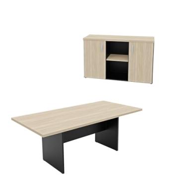 Imagem de Conjunto Escritório Mesa Reunião Armário Credenza Escritório Office Netmobil (Dubai/Preto)