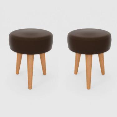 Imagem de Kit 2 Banqueta Baixa Cozinha 48cm Estofada Marrom Madeira Maciça Urban