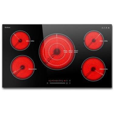 Imagem de Cooktop Elétrico Karinear , 5 Queimadores, Vidro Incorporado, Zonas Expansíveis, Bloqueio de Segurança, Timer, Pausa - 9200W 220-240V