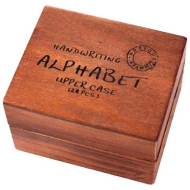Imagem de DEAD SKIN Conjunto de carimbos do alfabeto de madeira estilo caligrafia, 28 peças de letras maiúsculas com caixa de armazenamento de madeira vintage, álbum de recortes DIY, confecção de cartões