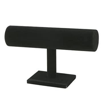Imagem de Teqooza Pulseira de madeira de veludo de um nível, suporte de barra em T, suporte para colar, suporte de exibição de joias para shopping e organização doméstica, preto